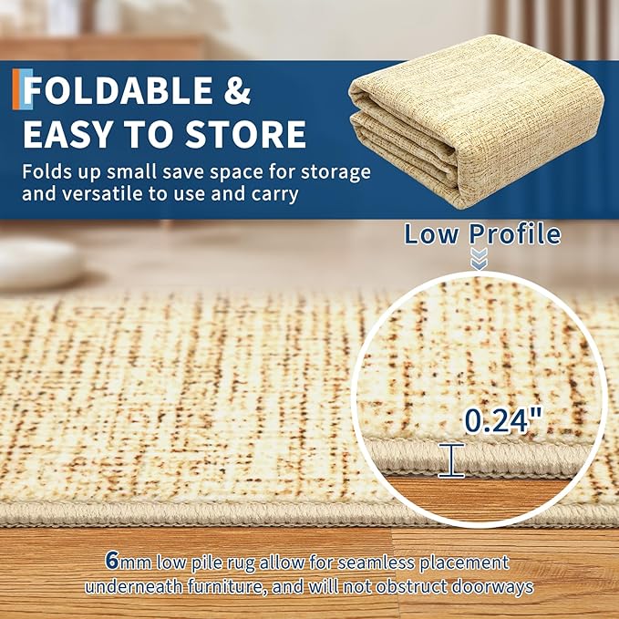 Modern Solid Color Area Rug 10x13 Large Living Room Area Rug Washable Abstract Bedroom Rugs Non Slip Boho Dining Room Throw Carpet Soft Stain Resistant Minimalist Rugs for Nursery Home Office, Tan