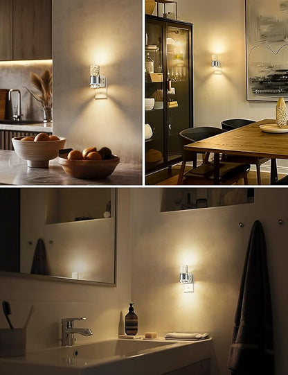 L LOHAS LED Night Light,Dimmable Night Lights Plug into Wall, Acrylic Nightlights with 0-100 LM Adjustable Brightness, 3000K Plug in Night Light with Dusk to Dawn Sensor, for Bathroom Hallway