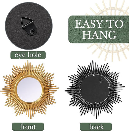 Namalu 6 Pcs Sunburst Mirror for Wall Decor, Small Circle Sun Espejos Decorative Mirror Hanging for Art Entryway Home Decor Bathroom Bedroom Living Room(Elegant,Gold)