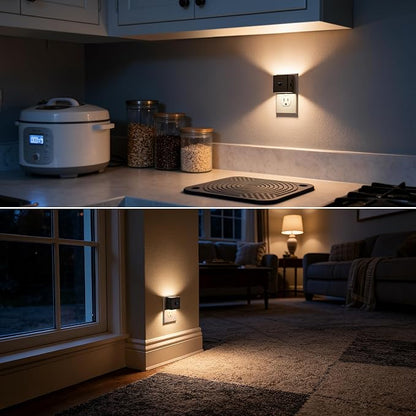 DORESshop LED Motion Sensor Night Light [2 Pack], Plug in Night Light, Dusk to Dawn Night Light Motion Sensor, 3 Level Brightness Adjustable Night Lights for Adults, Bedroom, Bathroom, Hallway, 3000K