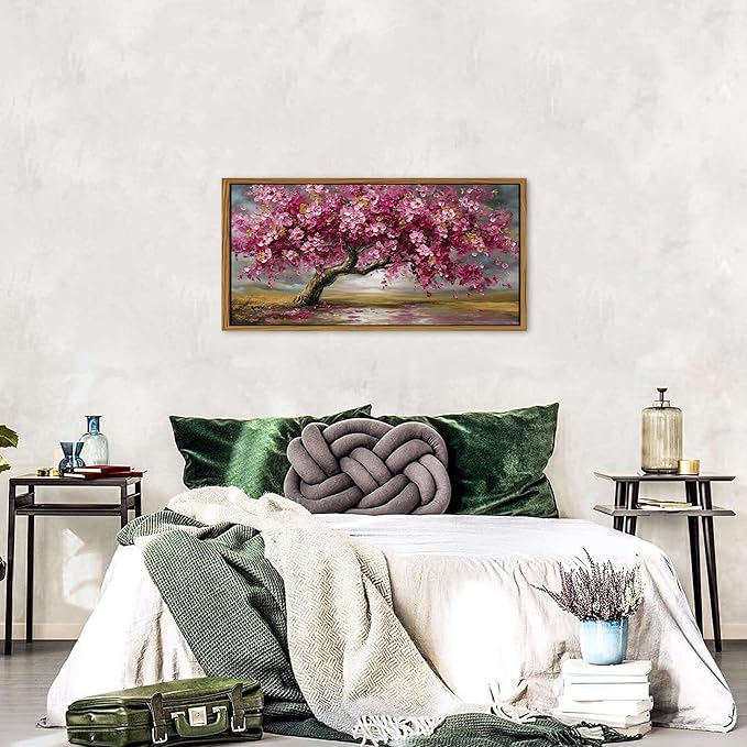 Pink Tree of Life Wall Art Framed Abstract Daisy Flower Picture for Living Room Colorful Plant Botanical Texture Canvas Prints Nature Painting Artwork Bathroom Bedroom Office Home Decoration 20x40