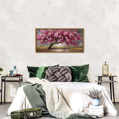 Pink Tree of Life Wall Art Framed Abstract Daisy Flower Picture for Living Room Colorful Plant Botanical Texture Canvas Prints Nature Painting Artwork Bathroom Bedroom Office Home Decoration 20x40