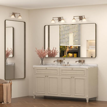 55x36 Bronze Bathroom Vanity Mirror for Wall, Large Bronze Frame Mirror with Brushed Metal Frame, Rounded Rectangle Mirror, Shatterproof, Anti-Rust (Horizontal/Vertical)