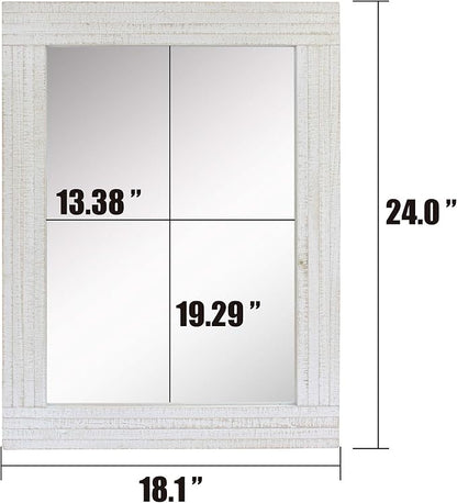 Stonebriar 24" x 18" Rectangle Worn White Wood Frame Wall Mirror with Attached Hanging Brackets, Decorative Country Rustic Decor for the Living Room, Bedroom, Bathroom, Hallway, and Entryway