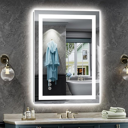 Briivue 24x36 Inch LED Bathroom Mirror with Lights, Backlit & Front Lit, Anti-Fog Lighted Bathroom Vanity Mirror for Wall, Memory Function, Dimmable, HD Tempered Glass, Shatter-Proof