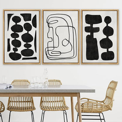 SIGNLEADER Framed Canvas Print Wall Art Set Retro Mid-Century Boho Duotone Collage Abstract Shapes Illustrations Minimal Decorative Bohemian Nordic for Living Room, Bedroom, Office - 16"x24"x3 NATURAL