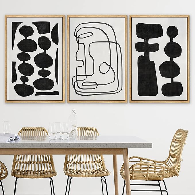 SIGNLEADER Framed Canvas Print Wall Art Set Retro Mid-Century Boho Duotone Collage Abstract Shapes Illustrations Minimal Decorative Bohemian Nordic for Living Room, Bedroom, Office - 24"x36"x3 NATURAL