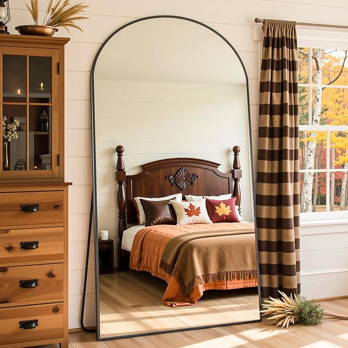 Full Length Mirror, 76"x44" Arched Full Body Mirror, Oversized Floor Mirrors, Leaning Free Standing Mirrors, Hanging Mounted Large Mirrors for Bedroom Dressing Room, Cloakroom, Black