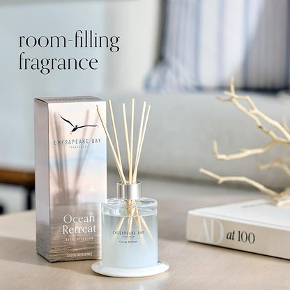 Chesapeake Bay, Reed Diffuser, 5.7oz, Ocean Retreat Scent, Mood Evoking, Sea Glass-Inspired Jar, Room Filling Fragrance Made with Essential Oils, Coastal Fragrance for Home Décor or Gifting