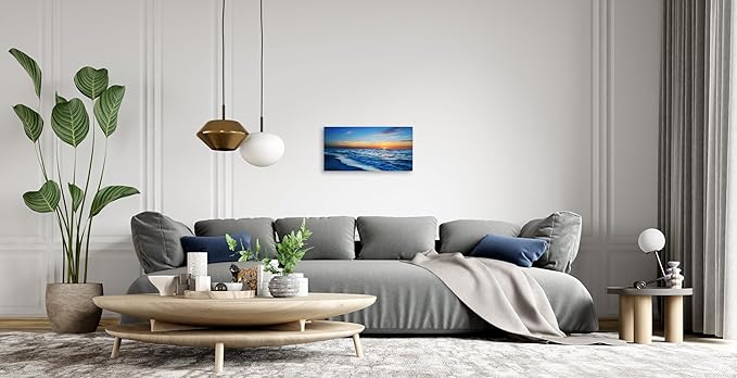 TutuBeer 1 Panel Beach Pictures Wall Art Beach Canvas Wall Art Blue Ocean at Sunrise Picture Print on Canvas Sea Artwork for Walls Seascape Pictures for Home Decor Ready to Hang 8x16inch