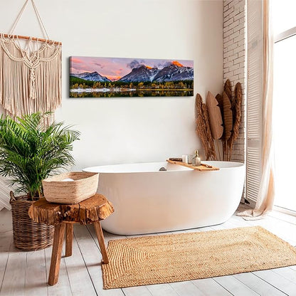 Sunset Landscape Canvas Wall Art for Living Room Wall Decor Snow Mountain Forest River Nature National Park Scenery Picture Prints Framed Artwork for Bedroom Bathroom Office Home Decoration 14x48"