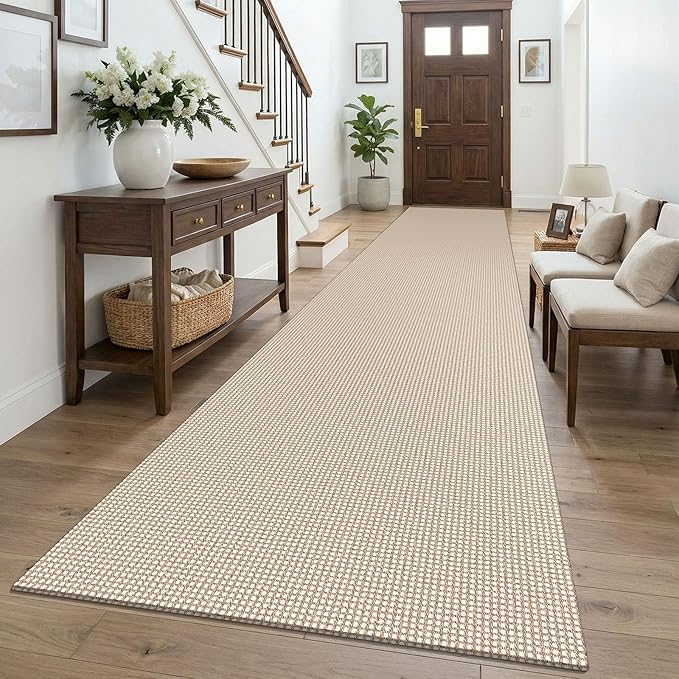 KOZYFLY 3x16 Runners Rugs for Hallway, Extra Long Washable Runner Rug, Non Slip Rubber Backed Kitchen Runner, Cotton Entryway Rug, Floor Carpet for Entry, Aisle, Hall, Ivory/Camel/Brown