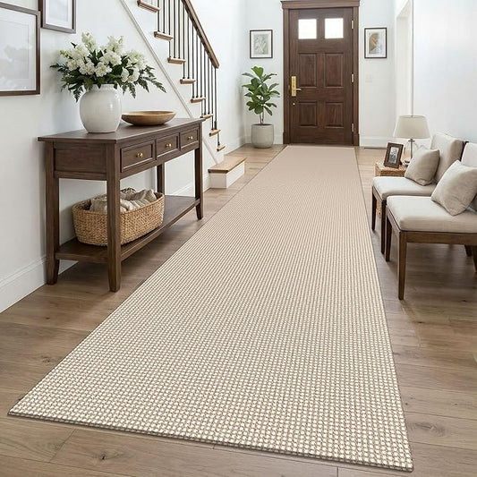 KOZYFLY 3x16 Runners Rugs for Hallway, Extra Long Washable Runner Rug, Non Slip Rubber Backed Kitchen Runner, Cotton Entryway Rug, Floor Carpet for Entry, Aisle, Hall, Ivory/Camel/Brown