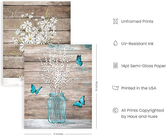 HAUS AND HUES Botanical Prints - Set of 4 Floral Posters, Wall Flower Pictures (Unframed 11x14)