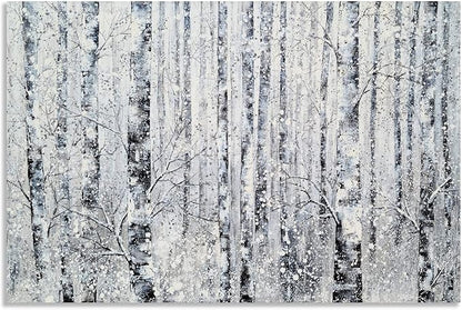 Yihui Arts - One Panel Canvas Wall Art Snowy White Forest Picture Art Print Winter Nature Landscape Painting Contemporary Artwork for Bedroom Living Room Office Wall Decor Framed Easy Hanging