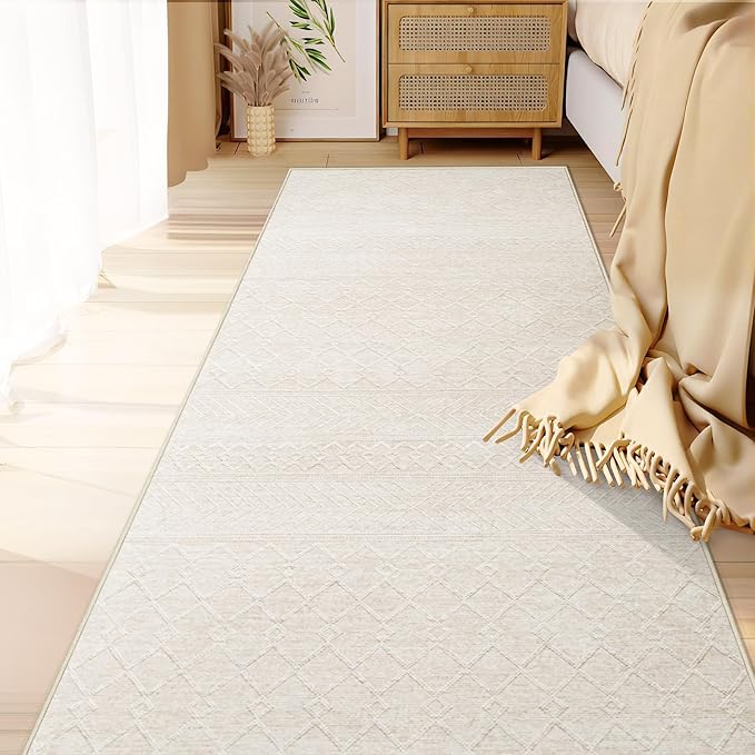Runner Rug 2x6 Boho Geometric Area Rugs: Small Washable Kitchen Entryway Rug, Soft Non Slip Moroccan Long Hallway Rugs for Bedroom Bathroom Laundry Entryway Staircase Foyer(Modern Beige,2'x6')