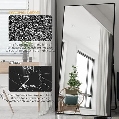 Beauty4U 79" x 39" Full Length Mirror with Stand, Large HD Tempered Glass Floor Mirror, Wall Mounted/Leaning/Standing, Black Metal Frame Full Body Mirror for Bedroom, Living Room, Dressing Room
