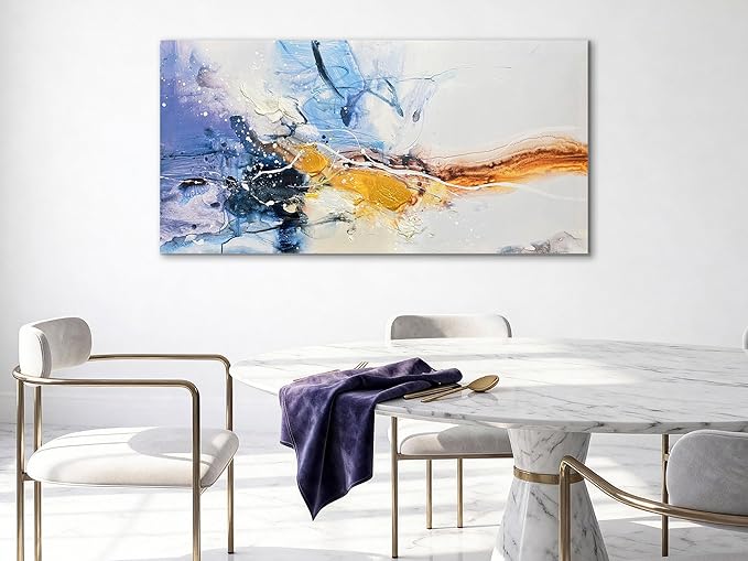 Ardemy Large Abstract Wall Art 58"x29" - Textured Canvas Painting in Blue Purple & Gold, Modern Artwork for Living Room, Bedroom, Dining Room & Home Office Decor