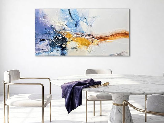 Ardemy Large Abstract Wall Art 58"x29" - Textured Canvas Painting in Blue Purple & Gold, Modern Artwork for Living Room, Bedroom, Dining Room & Home Office Decor