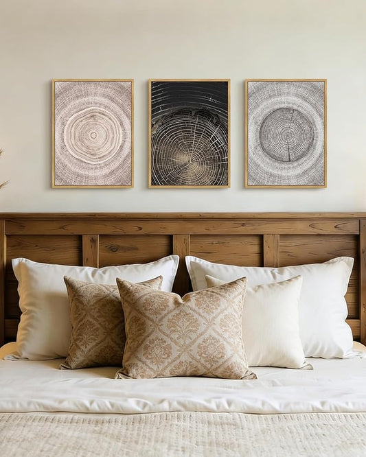 PHOPAGO Vintage Tree Rings Wood Framed Wall Art Modern Retro Wood Stump Wall Decor Nature Farmhouse Rustic Art Prints Living Room Bedroom Home Decor - 11x14in Natural Framed