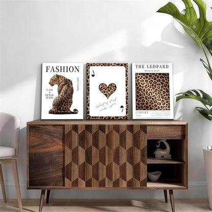WENGTIAO Trendy Cheetah Canvas Wall Art Prints 3Pcs Fashion Leopard Wall Decor Lucky Ace Card Paintings Preppy Aesthetic Pictures Posters for Living Room Bedroom Study 12x16x3 inch