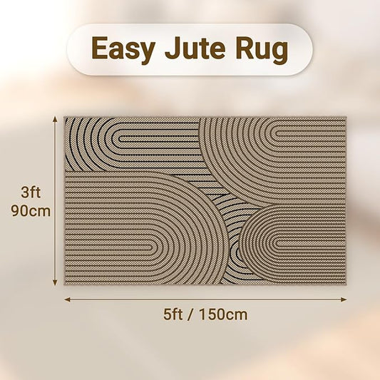 Easy Jute Rugs for Entryway, 3' x 5' Indoor Outdoor Rug, Washable Ultra-Thin Non-Slip Area Rug for Foyer, Backdoor, Living Room, Kitchen, Bedroom, Balcony