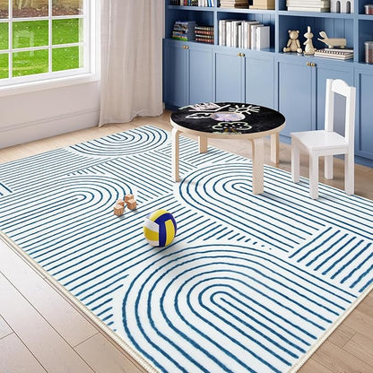 Lahome Abstract 6x9 Area Rugs, Soft Washable Rugs for Living Room Ultra-Thin Non Slip Dining Room Rug, Blue Rug Throw Large Carpet for Bedroom Office Darrell (6'x9',Blue/White)