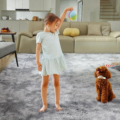 Ultra Soft Rug for Living Room, 6X9 Fluffy Shag Area Rug for Bedroom, Modern Shaggy Carpets Fuzzy Rug for Teens Dorm Nursery Home Decor Aesthetic, Upgrade Anti-Skid Durable, Tie-Dyed Light Grey