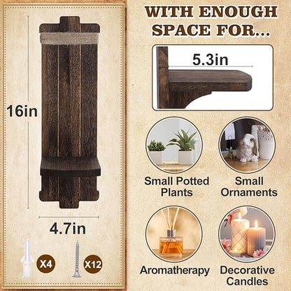 Alphatool Farmhouse Wall Decor Candle Sconces - 2 Pcs Vintage Rustic Handmade Wooden Wall-Mount Candle Holders for Bedroom Livingroom Home Hanging Art Decorations Accessories Gifts, Brown
