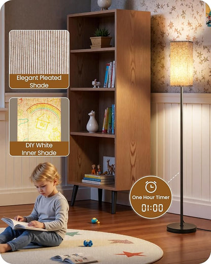 64.2” Dimmable Floor Lamp for Living Room with Remote and Foot Switch, Corner Floor Lamp for Bedroom, Includes 10W A19 Bulb, Modern Standing Tall Lamp, ETL Listed Beige and Black E17LD05