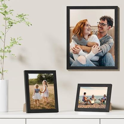 Vittanly 11x14 Picture Frames Set of 9, Shatter Resistant Plexiglass, Display 8x10 Pictures with Mat or 11x14 without Mat, Photo Frames for Wall or Tabletop, Engineered Wood, Black
