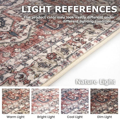KOZYFLY Runners for Hallways 3x20 Ft Extra Long Faux Wool Washable Thin Hallway Rug Printed Runner Carpet for Entryway Bedroom Stair Kitchen Hall Living Room, Red Salmon/Pink/Navy