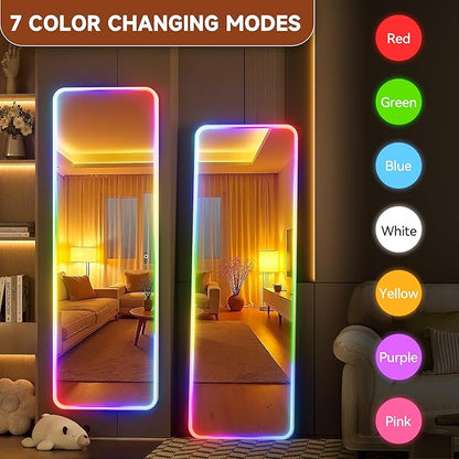 Hasipu 47"x16" LED RGB Door Mirror Full Length with Bluetooth Speaker, Full Body Wall Mirror with Lights, Door Hanging & Wall Mounted Mirror for Bedroom, Living Room, Cloakroom