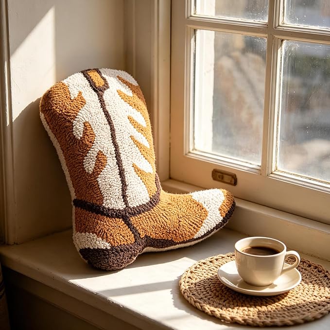 Moorfowl Cowboy Boot Throw Pillow Single-Sided Cute Novelty Accent Pillows Decorative Boot Shaped Stuffed Cushion for Bed Couch Chair Sofa (Yellow)