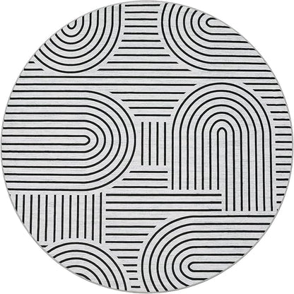 Washable Rug 4ft Area Rugs for Living Room, Abstract Rug for Bedroom, Soft Rainbow Non Slip Throw Rugs with Rubber Back, Low Pile Stain Resistant Boho Geometric Carpet for Dining Room,Blackwhite