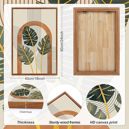 KAIRNE Boho Canvas Wall Art,Abstract Minimalist Room Decor,Tropical Botanical Wall Decor,Mid-Century Geometric Illustrations Set of 3(16”X24”),Botanical Print for Living Room Bedroom Dining Room Decor