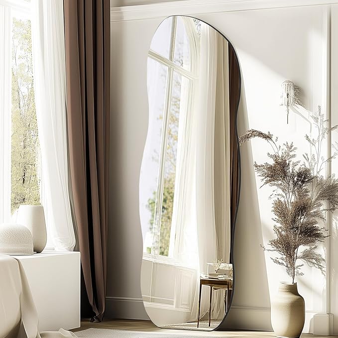 QDSSDECO Full Wave Length Mirror 63"x24" Irregular Wall Mirror Wave Frameless for Living Room Bathroom Bedroom Entryway Decor