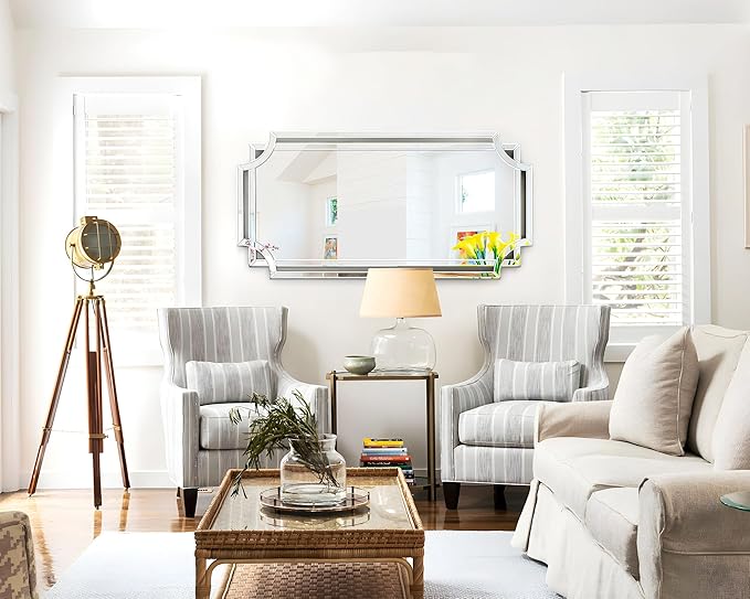 Chende 24" x 47" Large Mirror for Decor, Decorative Wall Mirror with Beveled Edge and Glass Pieces, Rectangle Wall Decor for Living Room, Bathroom, Bedroom, Dining Room, Horizontal/Vertical Hanging