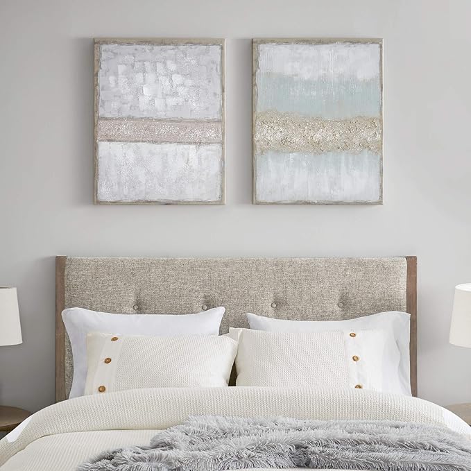 Madison Park Wall Art Living Room Décor - Abstract Glitter Embelished Canvas Home Accent Modern Dining Bathroom Decoration, Ready to Hang Painting for Bedroom, 22" x 28", Radiant Flatland 2 Piece