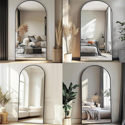 Full Length Mirror, 71''x30'' Floor Mirror with Stand, Arched Wall Mounted Mirror, Large Full Body Mirror with Aluminum Frame Hanging or Leaning for Bedroom, Living Room, Cloakroom (Black)