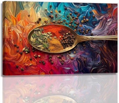 Kitchen Wall Decor Colorful Spices Seasoning On Spoon Picture Print On Canvas Abstract Contemporary Artwork For Home Dining Room Decoration Ready To Hang(Artwork-3,20"x30")
