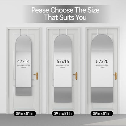 SCWF-GZ 57x16 Door Hanging Full Length Mirror, Floor Stand (Height 5.7ft just Body in1.3ft) / Wall Mounted Metal Frame Arch Dressing Mirrors for Bedroom Living Room 57 inch Silver