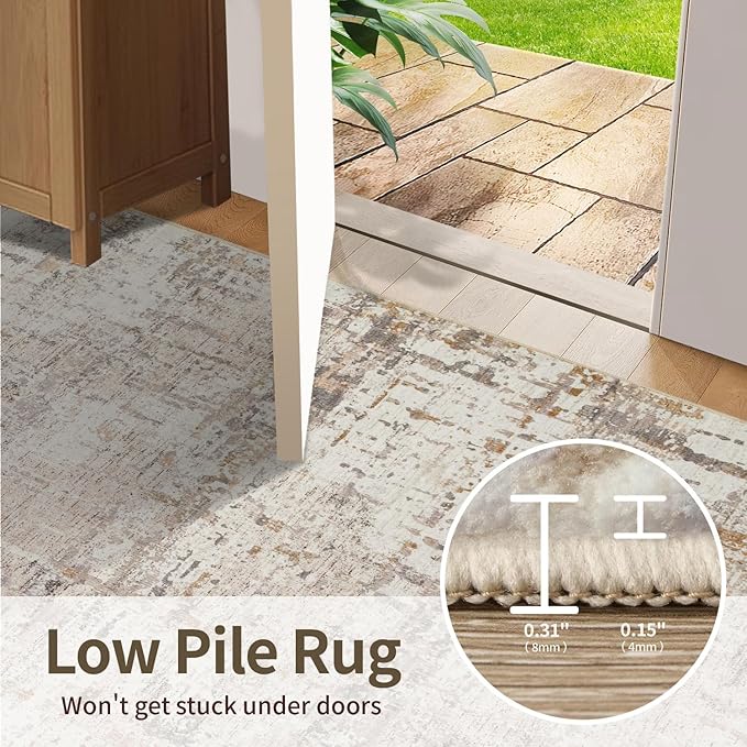 Rugxara 2x3 Entryway Rug,Door Mat Indoor Entrance, Washable Non Slip Kitchen Bathroom Rugs, Ultra-Thin Throw Small Rug for Front Door, Beige Grey