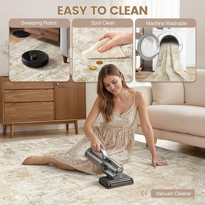 cotiled 8x10 Area Rugs for Living Room - Washable Neutral Abstract Carpet Non Slip Soft Rug for Bedroom & Dining Table, Robot Vacuum & Pet Friendly Floor Decor Beige