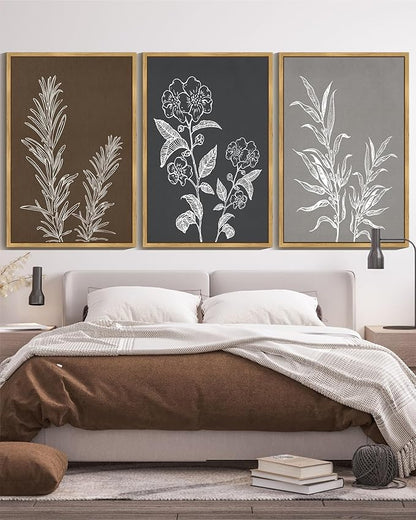 Drsoum Botanical Boho Vintage Flower Wall Art Framed Retro Floral Prints Wildflower Neutral Rustic Bohemain Artwork Kitchen Living Room Ready to Hang 24x36in Natural Framed