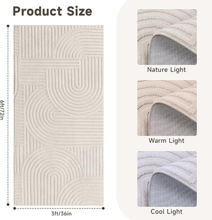 Pauwer 3x6 Washable Area Rugs for Living Room Modern Beige Solid Color Soft Fluffy Rugs for Bedroom Non Slip Boho Accent Indoor Mat Floor Carpet Cover for Kids Dining Room Kitchen Office