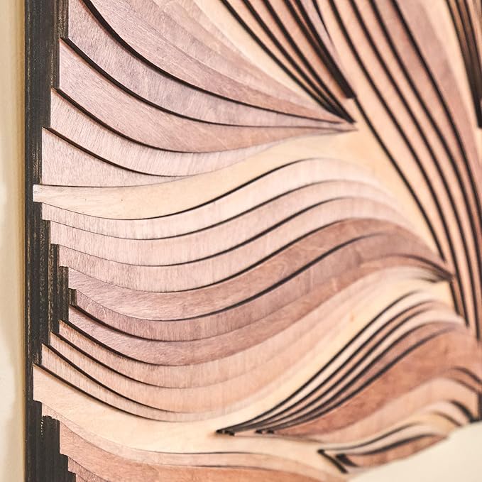 NEODECO Parametric Frameless Wood Wall Art, 3D Acoustic Wall Panel of Parametric Cut & Stained Birch Plywood Layers, Geometric Wall Hanging, Abstract Wood Wall Decor (Large)
