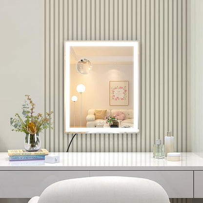 ANYHI Makeup Mirror with Lights, 24"x20.5" Lighted Vanity Mirror with 10X Magnifying, 3 Color Modes, Dimmable, Smart Touch Control, Memory Function, USB Charging Port, Tabletop/Wall Mount, Silver