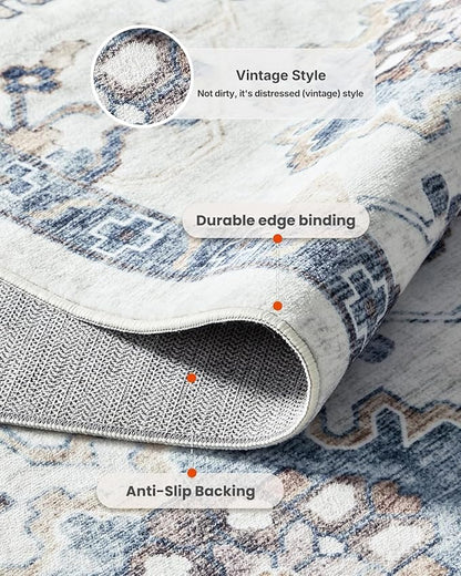 AMADA HOMEFURNISHING 5x7 Area Rugs, Washable Living Room Rug Low-Profile with Non-Slip Backing & Durable Edge Binding, Vintage 5x7 Rugs for Living Room, Bedroom, Dining Room