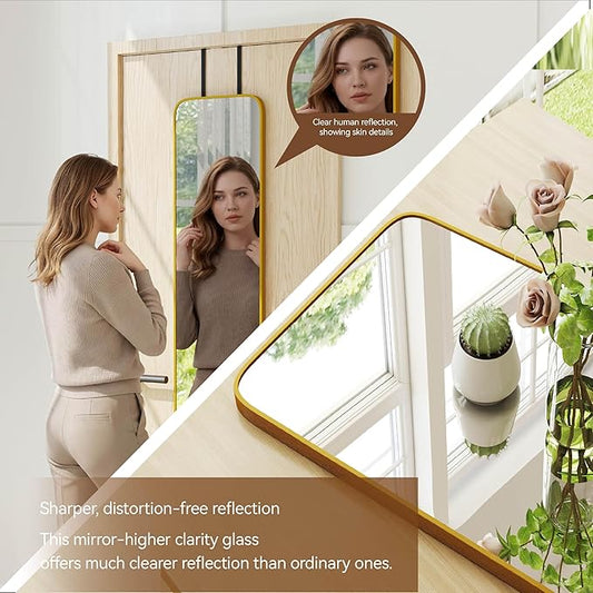 NARCISSUS 47x14 Mirror Door Hanging Full Length,Over Door or Wall Mounted Aluminum Alloy Frame Tempered Glass Rectangle Full Body Mirrors for Bedroom Dressing Living Room Bathroom 47 inch Gold